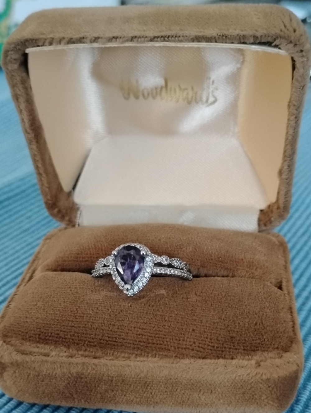 Elegant Silver Plated Purple Teardrop Ring Size US 8